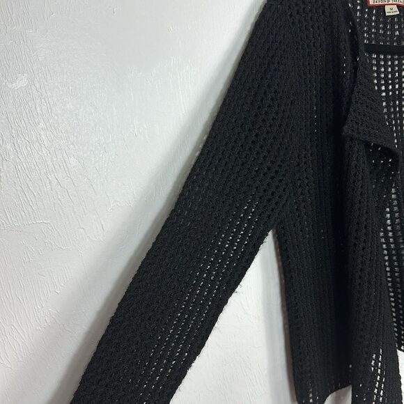 Beyond Threads Black Baby Alpaca Open Knit Drape Front Cardigan Size M - Picture 2 of 9